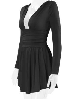 Robes De Soirée Courte Robe Semi-Formelle À Manches Longues Col En V Sexy