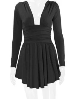 Robes De Soirée Courte Robe Semi-Formelle À Manches Longues Col En V Sexy