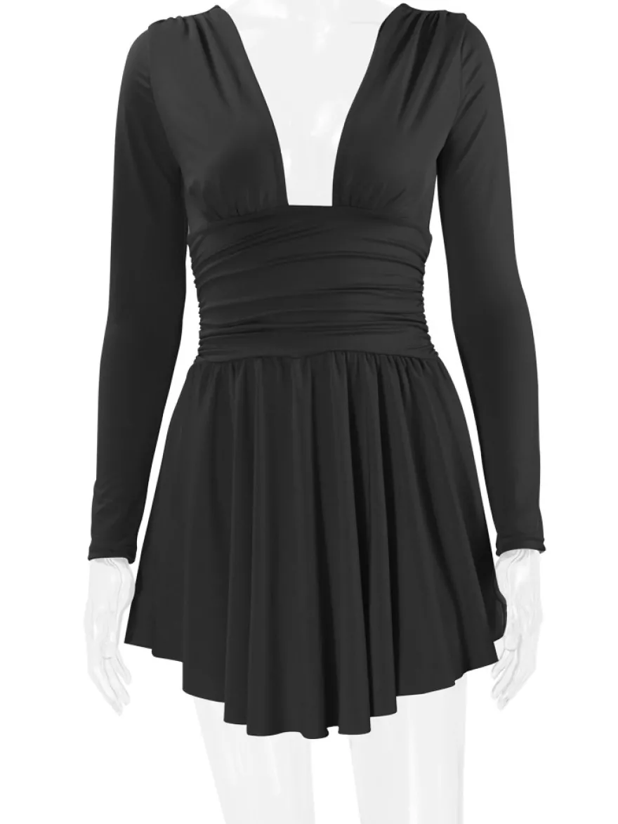 Robes De Soirée Courte Robe Semi-Formelle À Manches Longues Col En V Sexy