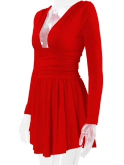 Robes De Soirée Courte Robe Semi-Formelle À Manches Longues Col En V Sexy