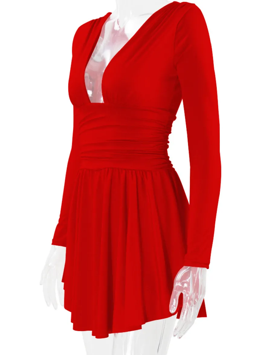 Robes De Soirée Courte Robe Semi-Formelle À Manches Longues Col En V Sexy