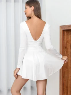 Robes De Soirée Courte Robe Semi-Formelle À Manches Longues Col En V Sexy