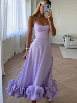 Robes de soirée Lilas à Bretelles Plissée Sans Manches Couches Robe Semi-Formelle