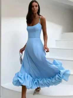 Robes de soirée Lilas à Bretelles Plissée Sans Manches Couches Robe Semi-Formelle