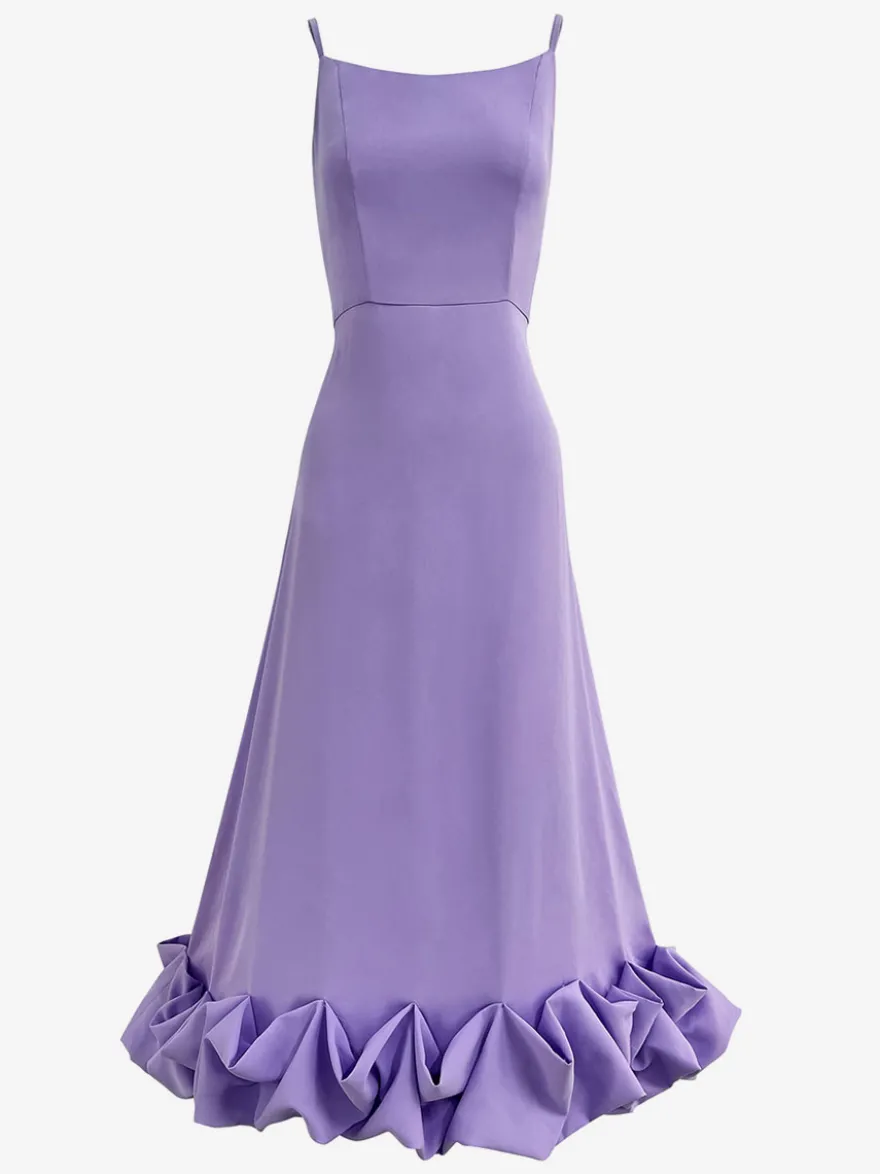 Robes de soirée Lilas à Bretelles Plissée Sans Manches Couches Robe Semi-Formelle