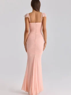 Robes de soirée longues sans manches à bretelles décolleté sexy robes roses