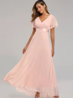 Robes De Soirée Robes De Bal En Mousseline De Soie Col En V Manches Courtes Robe Maxi Semi-formelle Robe Vert Sauge