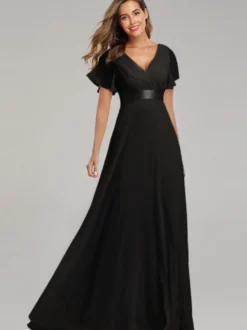 Robes De Soirée Robes De Bal En Mousseline De Soie Col En V Manches Courtes Robe Maxi Semi-formelle Robe Vert Sauge