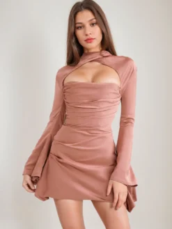 Robes De Soirée Robe Semi-Formelle Col Haut Plissée À Manches Longues