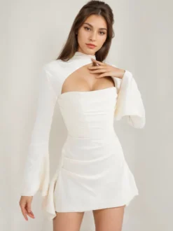 Robes De Soirée Robe Semi-Formelle Col Haut Plissée À Manches Longues