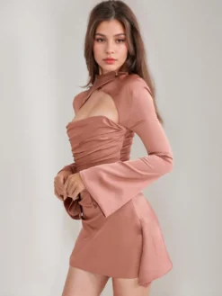 Robes De Soirée Robe Semi-Formelle Col Haut Plissée À Manches Longues