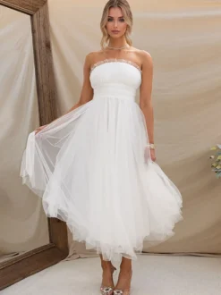 Robes De Soirée Robe Semi-formelle Plissée Sans Bretelles