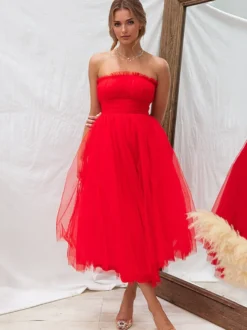 Robes De Soirée Robe Semi-formelle Plissée Sans Bretelles