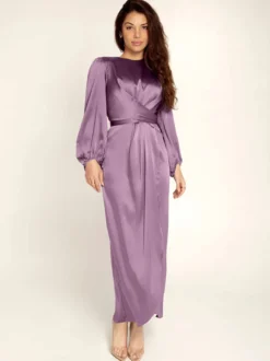 Robes de soirée Robe semi-formelle nouée à manches longues plissée