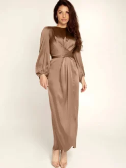 Robes de soirée Robe semi-formelle nouée à manches longues plissée