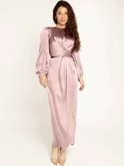 Robes de soirée Robe semi-formelle nouée à manches longues plissée