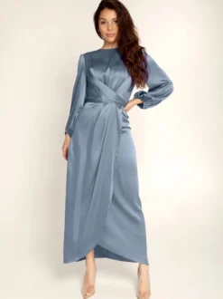 Robes de soirée Robe semi-formelle nouée à manches longues plissée