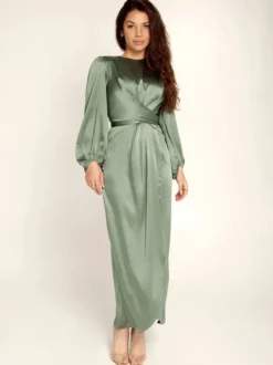 Robes de soirée Robe semi-formelle nouée à manches longues plissée