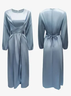Robes de soirée Robe semi-formelle nouée à manches longues plissée