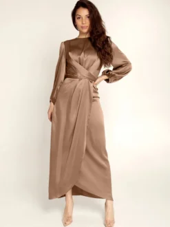 Robes de soirée Robe semi-formelle nouée à manches longues plissée