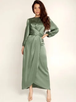 Robes de soirée Robe semi-formelle nouée à manches longues plissée