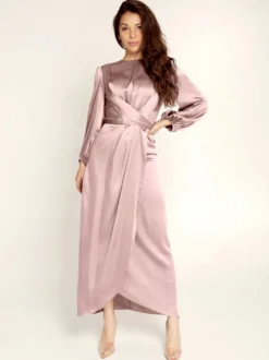 Robes de soirée Robe semi-formelle nouée à manches longues plissée