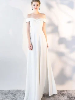 Robes De Soirée Robe Semi-formelle Blanche À Col Bateau Robe Longue