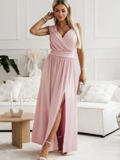 Robes De Soirée Robe Semi-formelle Fendue Sans Manches À Col En Cœur Abricot