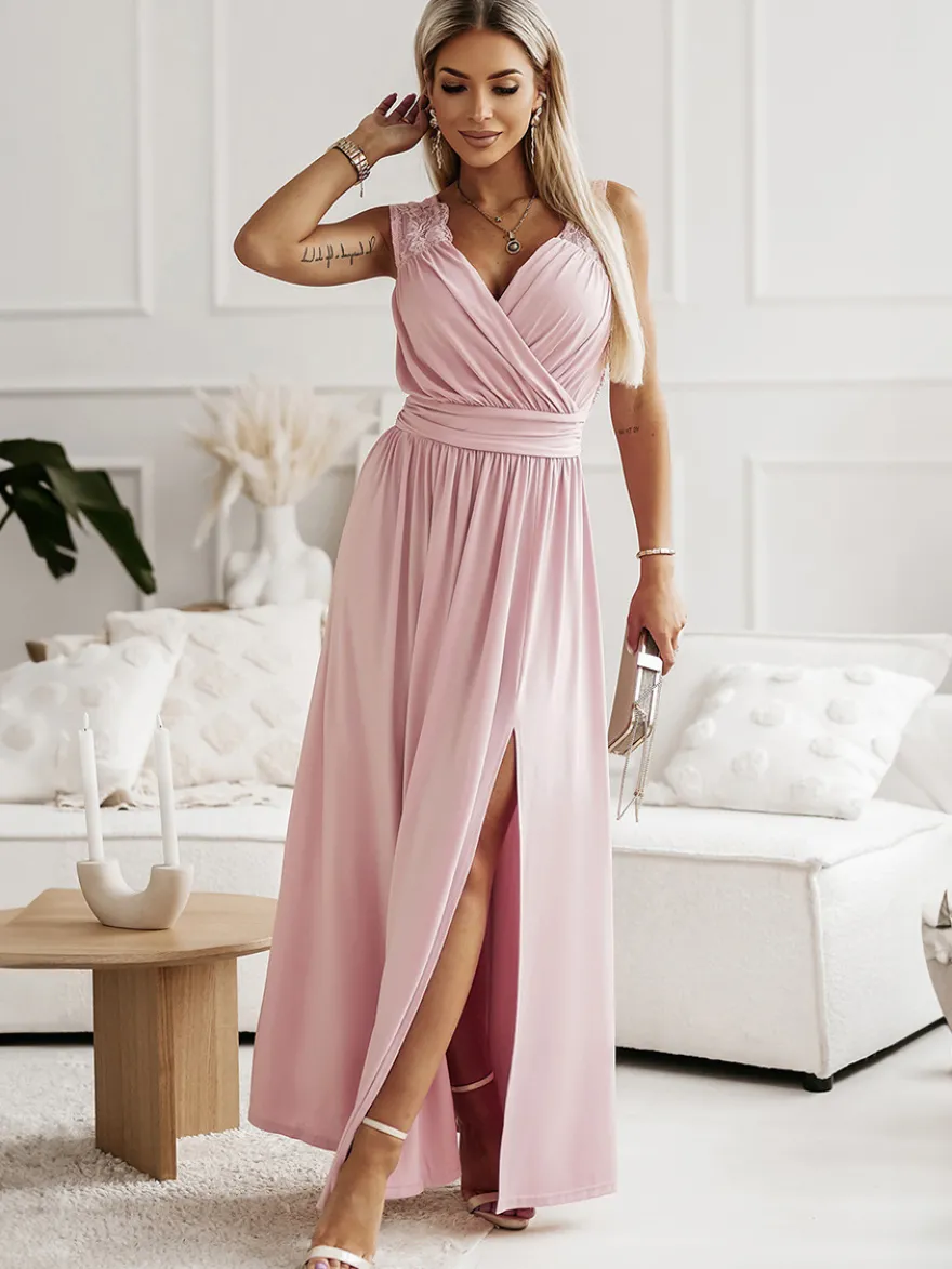 Robes De Soirée Robe Semi-formelle Fendue Sans Manches À Col En Cœur Abricot