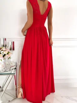 Robes De Soirée Robe Semi-formelle Fendue Sans Manches À Col En Cœur Abricot