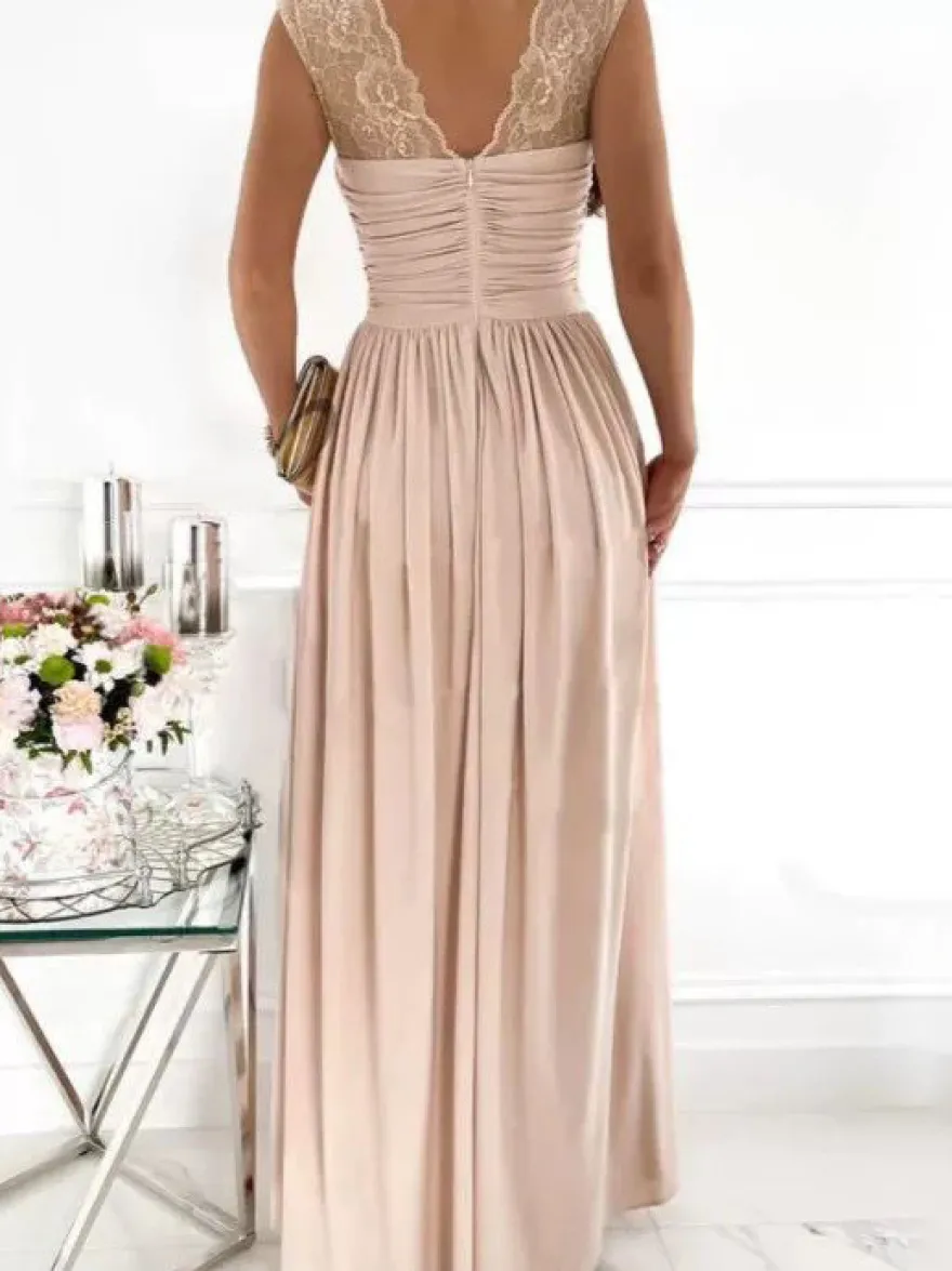 Robes De Soirée Robe Semi-formelle Fendue Sans Manches À Col En Cœur Abricot