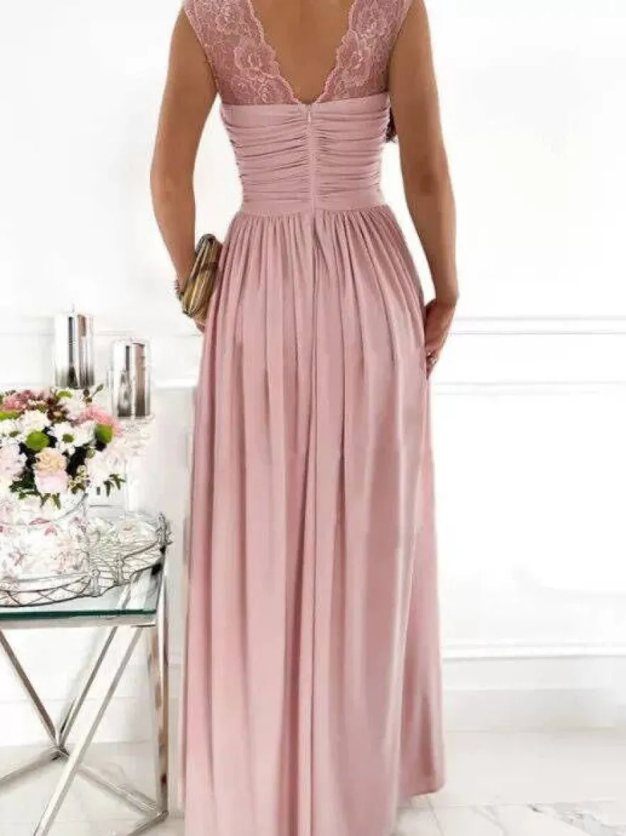 Robes De Soirée Robe Semi-formelle Fendue Sans Manches À Col En Cœur Abricot
