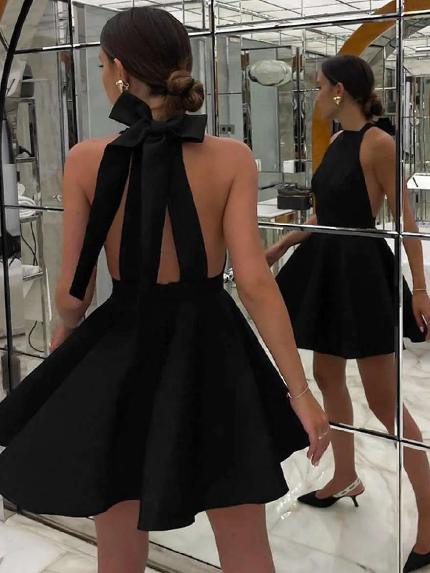 Robes De Soirée Robe Semi-Formelle Irrégulière Noire Sans Manches Dos Nu