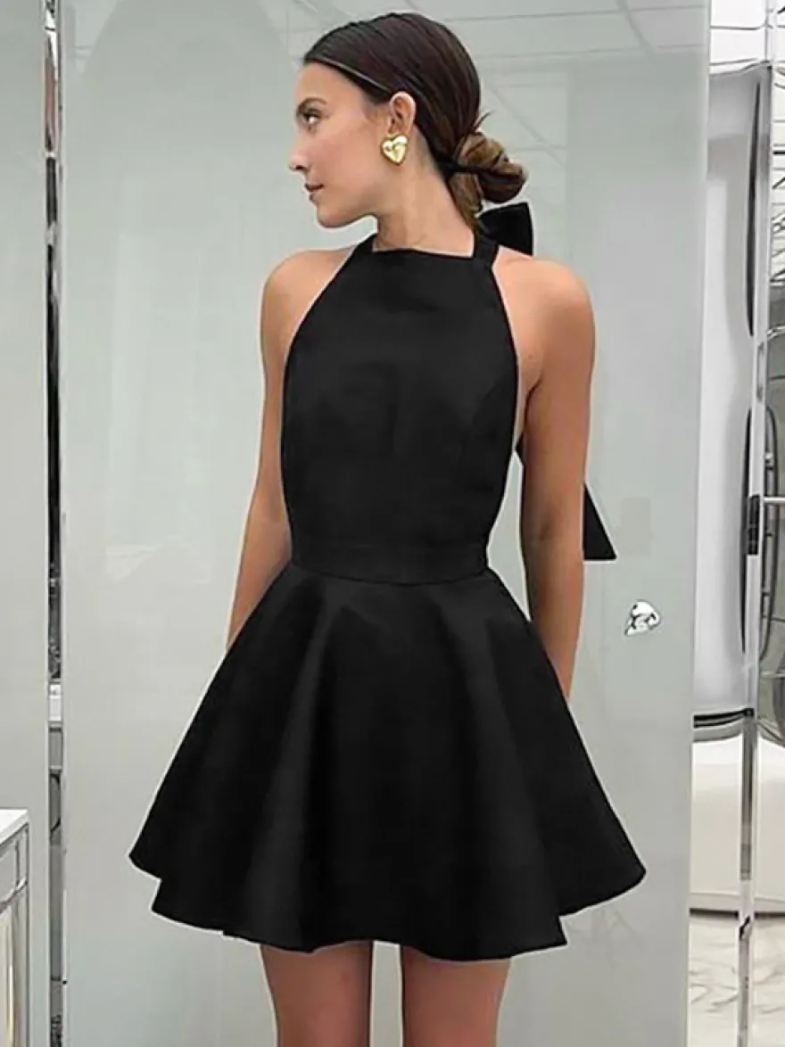 Robes De Soirée Robe Semi-Formelle Irrégulière Noire Sans Manches Dos Nu