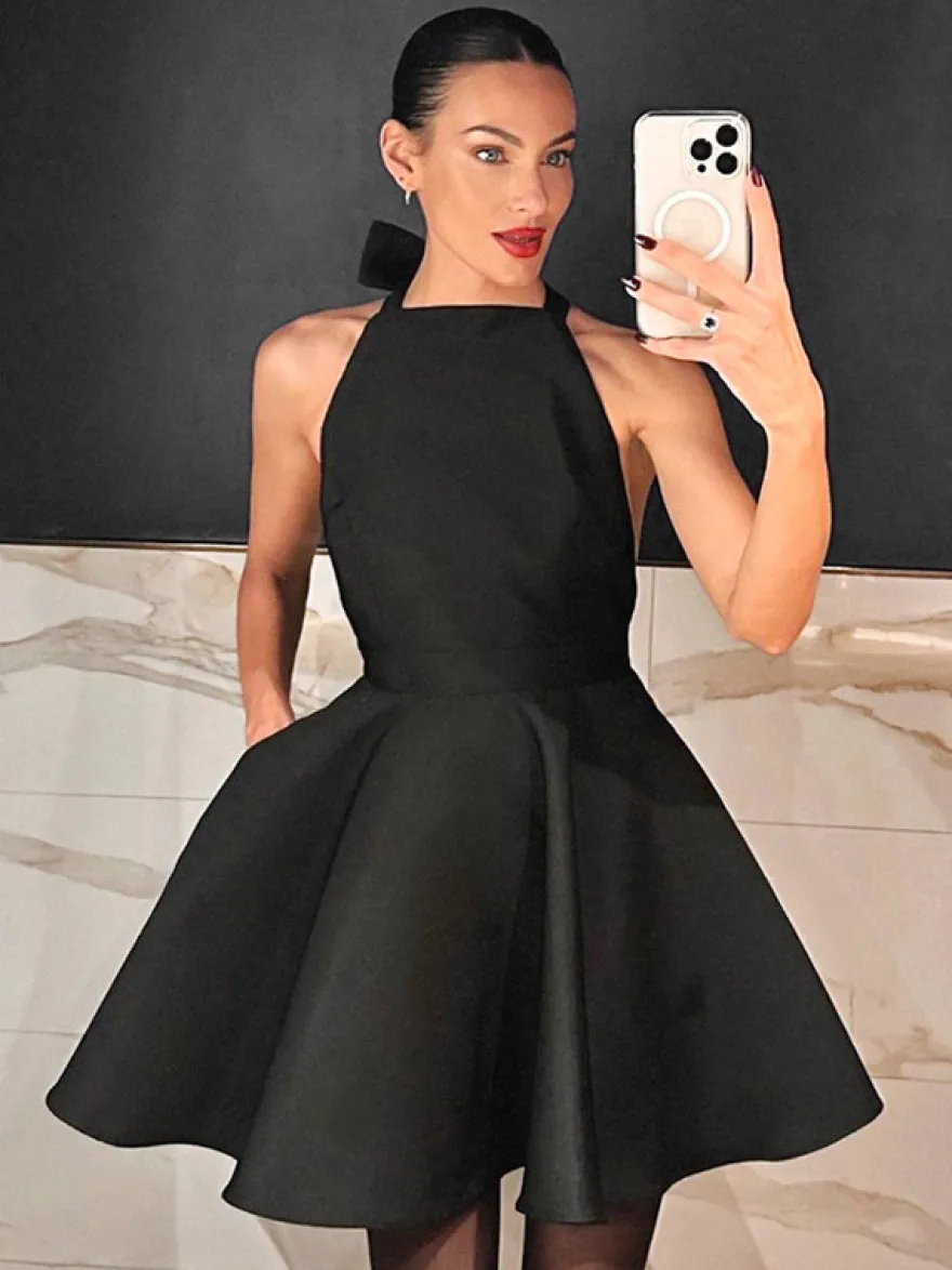 Robes De Soirée Robe Semi-Formelle Irrégulière Noire Sans Manches Dos Nu