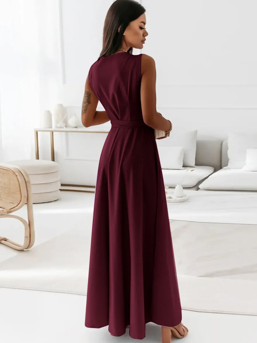 Robes De Soirée Robe Semi-formelle À Col En V À Lacets Sans Manches