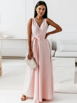 Robes De Soirée Robe Semi-formelle À Col En V À Lacets Sans Manches