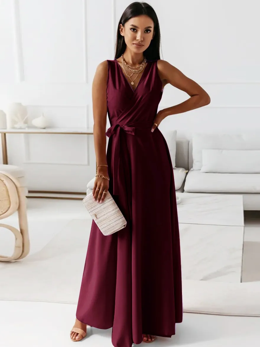 Robes De Soirée Robe Semi-formelle À Col En V À Lacets Sans Manches