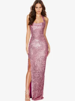 Robes De Soirée Rose Paillettes À Bretelle Dos Nu Robe Semi-formelle