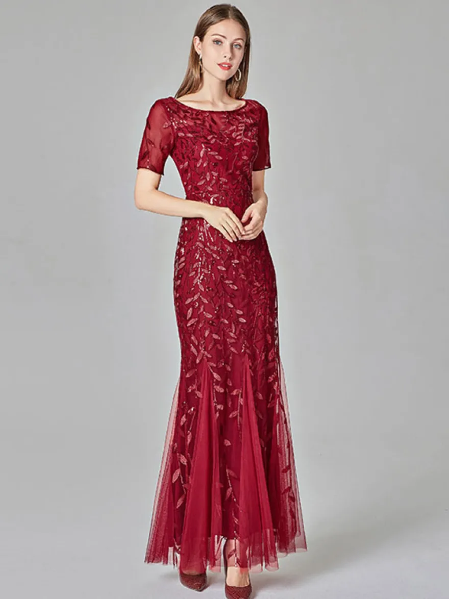 Robes De Soirée Sirène Manches Courtes Robe Maxi Semi-formelle