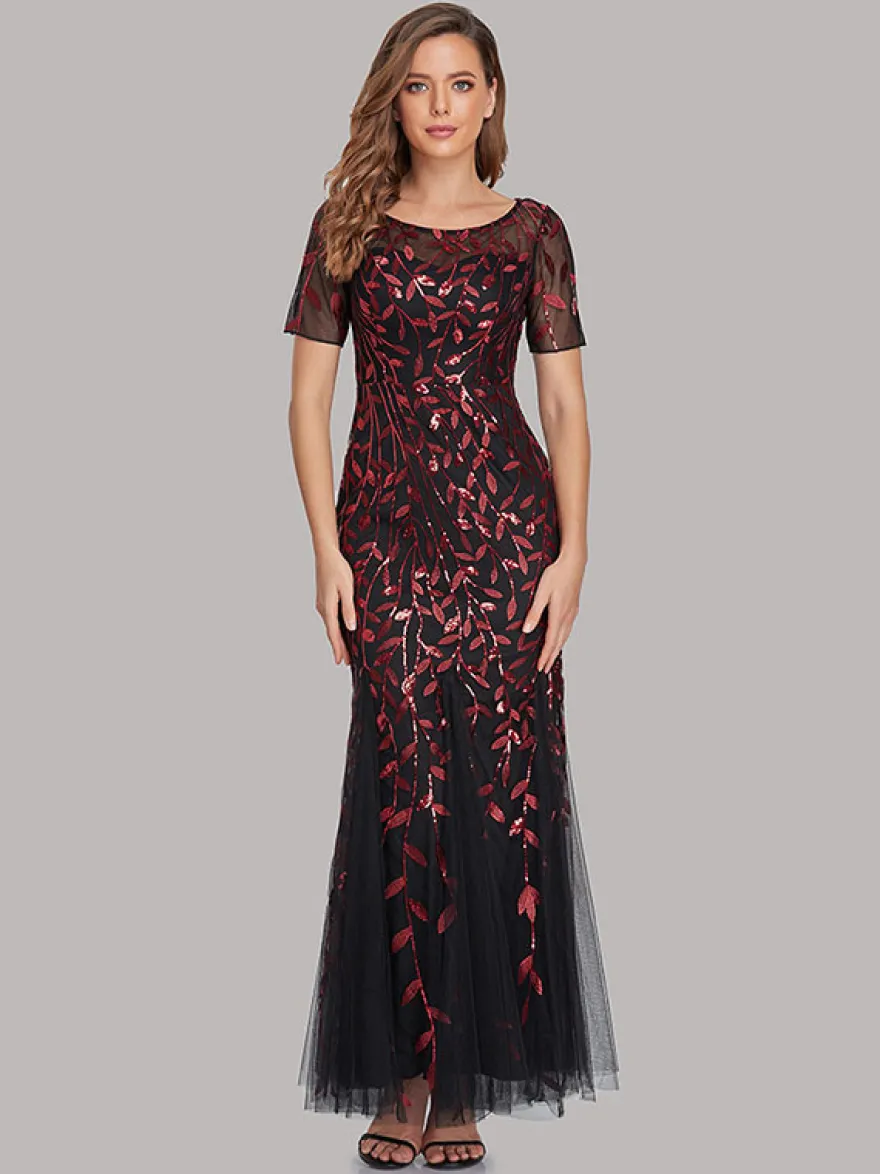 Robes De Soirée Sirène Manches Courtes Robe Maxi Semi-formelle
