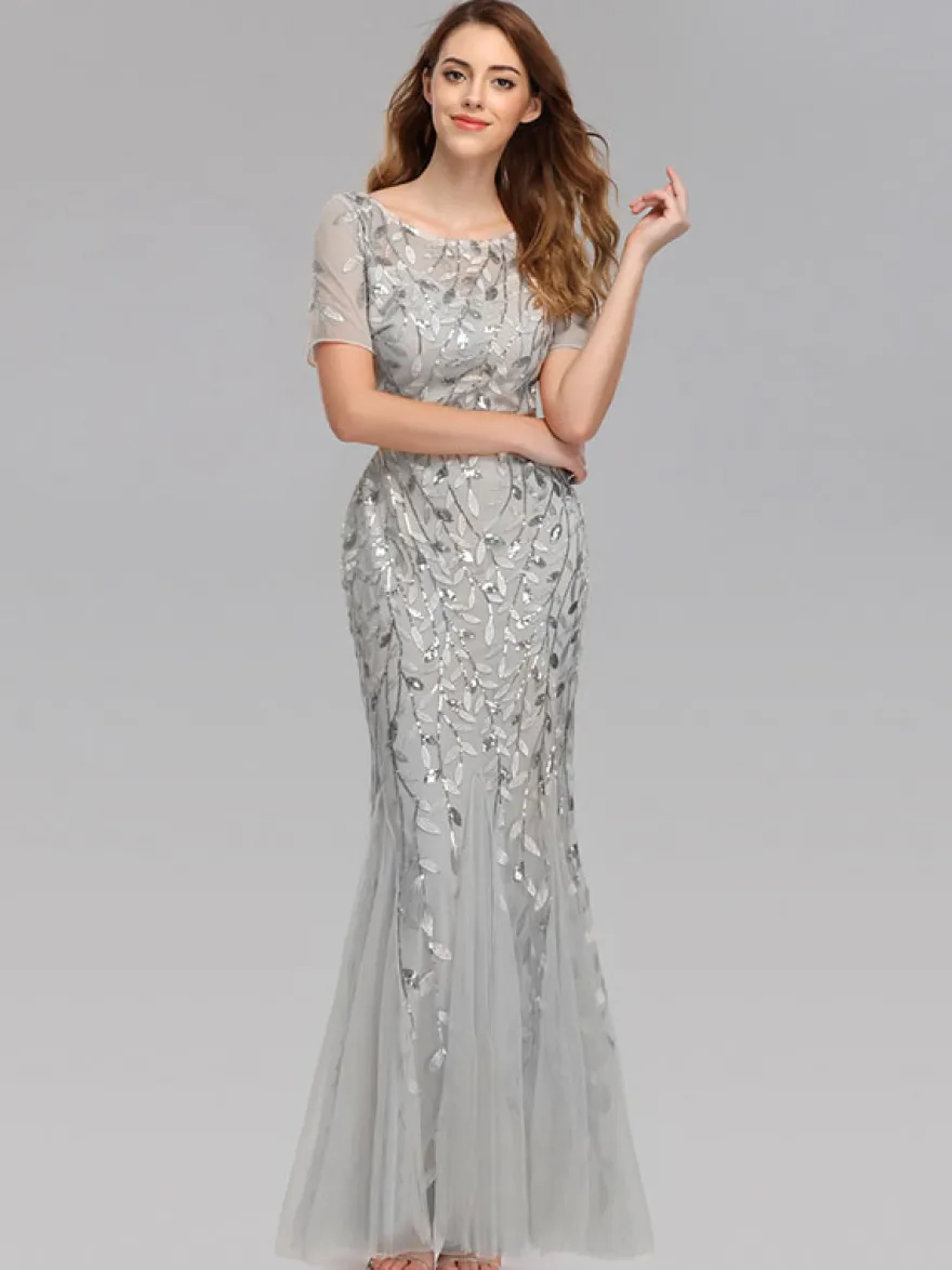 Robes De Soirée Sirène Manches Courtes Robe Maxi Semi-formelle