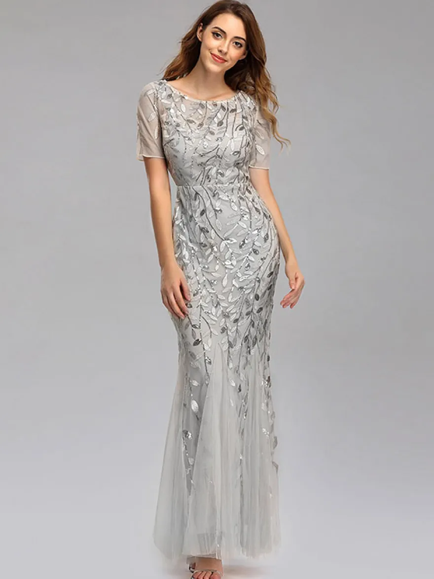 Robes De Soirée Sirène Manches Courtes Robe Maxi Semi-formelle