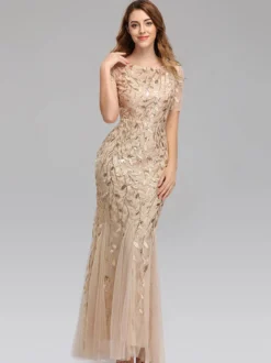 Robes De Soirée Sirène Manches Courtes Robe Maxi Semi-formelle