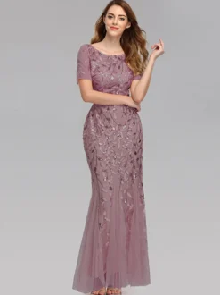 Robes De Soirée Sirène Manches Courtes Robe Maxi Semi-formelle