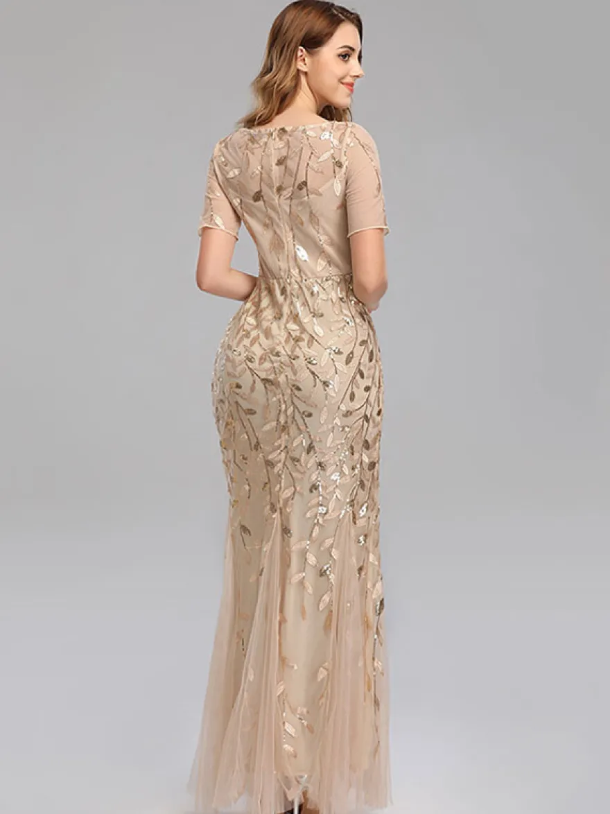 Robes De Soirée Sirène Manches Courtes Robe Maxi Semi-formelle