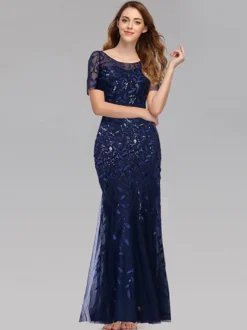 Robes De Soirée Sirène Manches Courtes Robe Maxi Semi-formelle