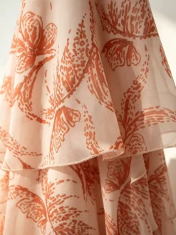 Robes de vacances maxi dos nu à volants sans manches col V chics orange et rouge