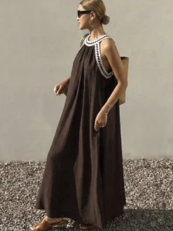 Robes de vacances maxi sans manches bustier rétro marron