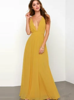 Robe sexy plongeante dos nu bretelles spaghetti robes de bal maxi
